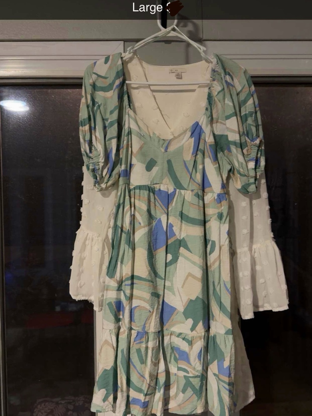 Flowy Printed V-Neck Women's Dress in Sage and Blue